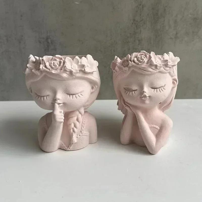1 Pcs Diy Creative Handmade Molds Girl Doll Shaped Flower Pot Silicone Mold Cute Succulent Potted Gypsum Cement Mold Vase Mold