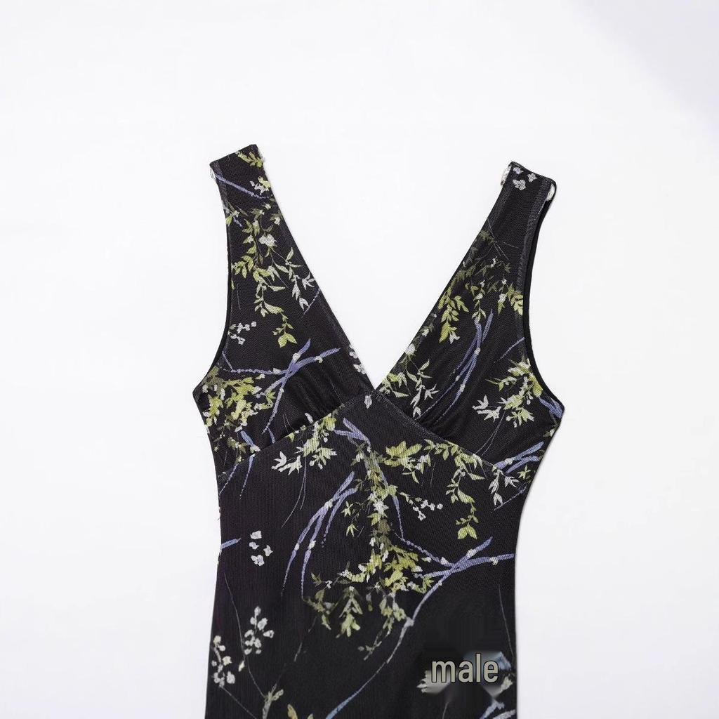 2025 Spring/Summer Women's European & American Style Waist-Hugging Sexy Printed Dress