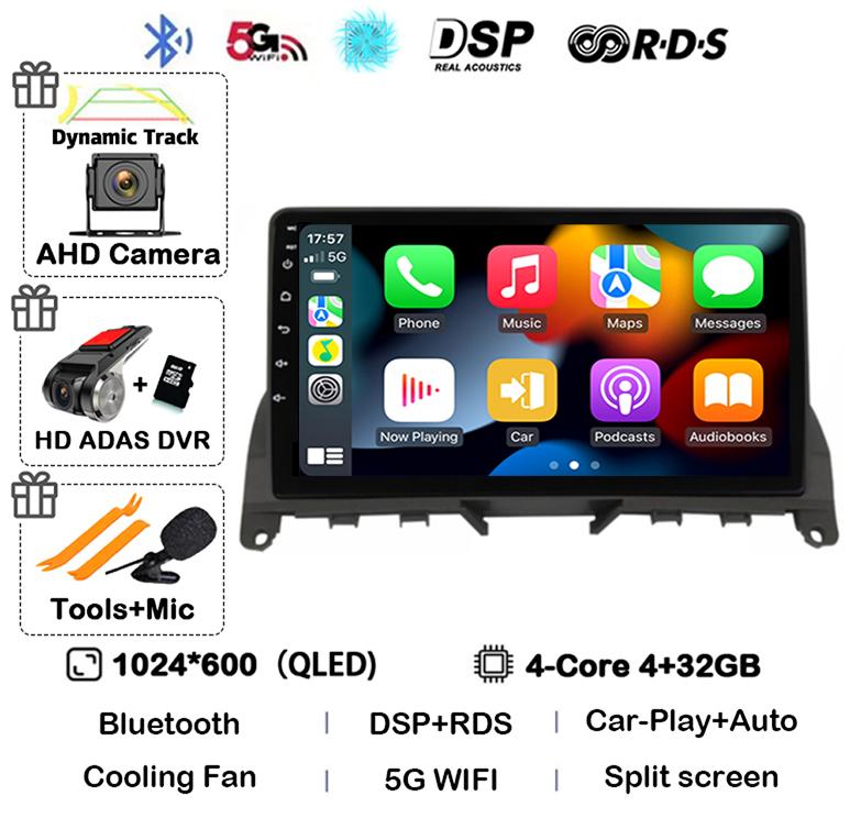 Android 14 Carplay Auto Pentru Mercedes Benz C Class 3 W204 S204 2006-2011 Radio Auto Autoradio Stereo Player Multimedia WIFI+4G DSP