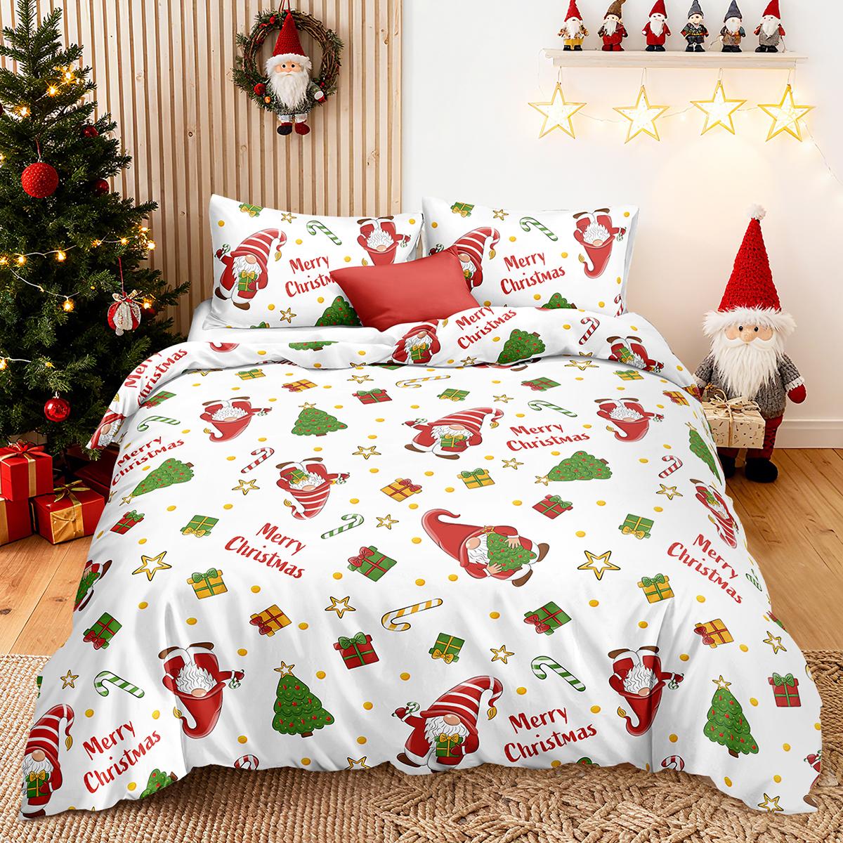

3 шт./компл. Рождественский комплект постельного белья с оленями и снеговиком включает 1 пододеяльник и 2 наволочки. Мягкий и приятный к коже. 135x200cm