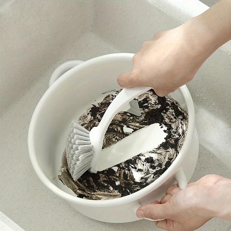 Long Handled Pot Brush with Anti Scalding Design, Strong Stain Removal and Non Damaging Coating, Dishwashing Brush Durable for Kitchen Cleaning