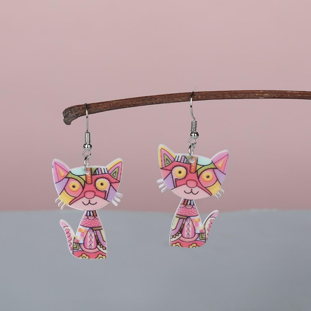 Cartoon Colorful Cat Cute Earrings, Full Hosting Environmentally Friendly Acrylic Earrings.