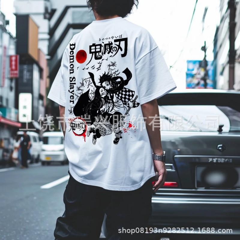 Mens Oversized Anime Graphic Tee Loose Fit Japanese Streetwear Casual T-Shirt