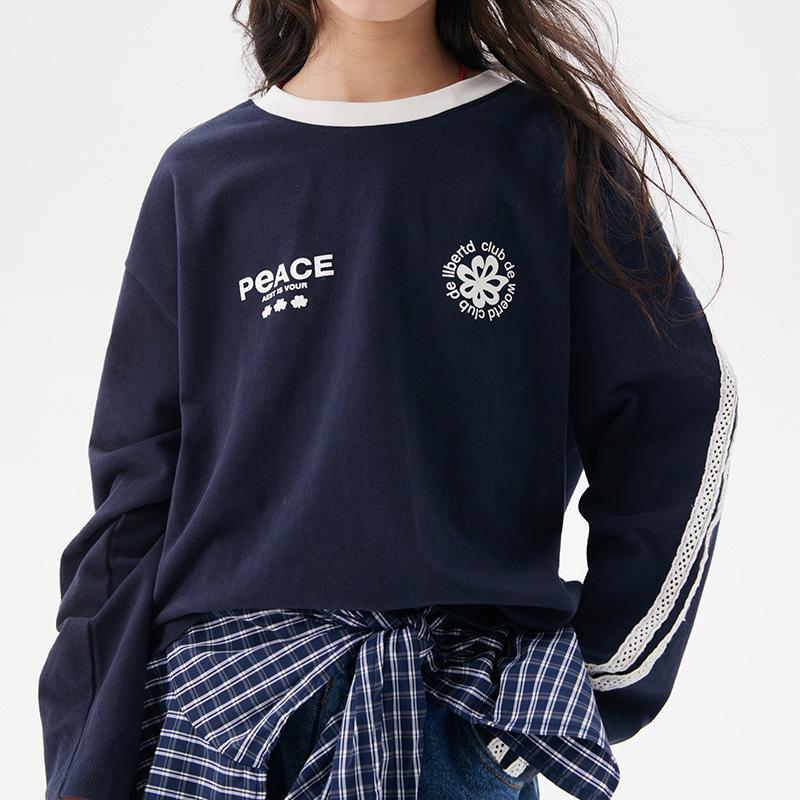 

Girls Navy Blue Long-Sleeve T-Shirt - Fashionable Autumn Casual Wear 2025 150 темно-синий