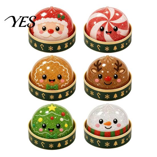 Jelly Texture Glitter Squeeze Toys Christmas Bun Toy with Steamer, Soft Sensory Fidget Toy, Cute Stress Reducing Desk Accessories Slow Rising