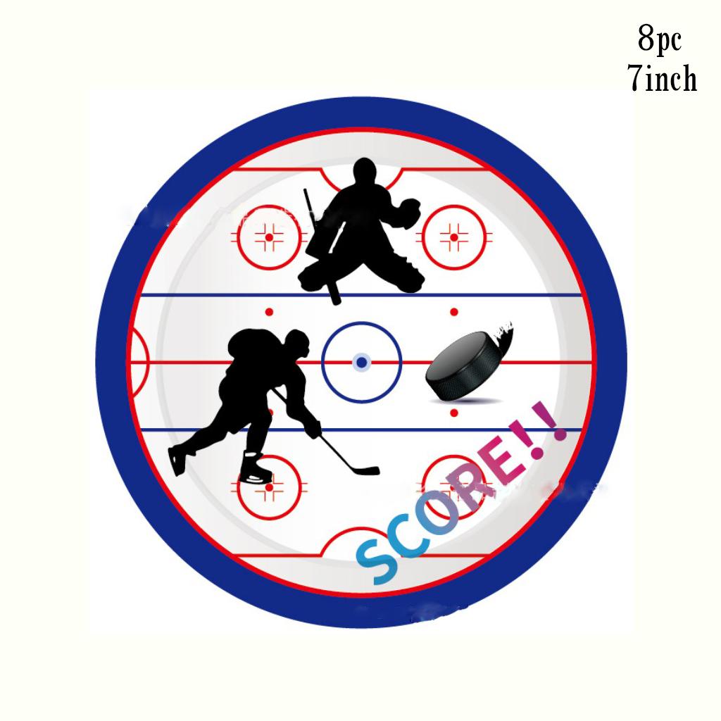 Let's Play Hockey Theme Disposable Tableware Set Hockey Ball Paper Plates Napkins Cups Happy Boys Hockey Birthday Party Decors