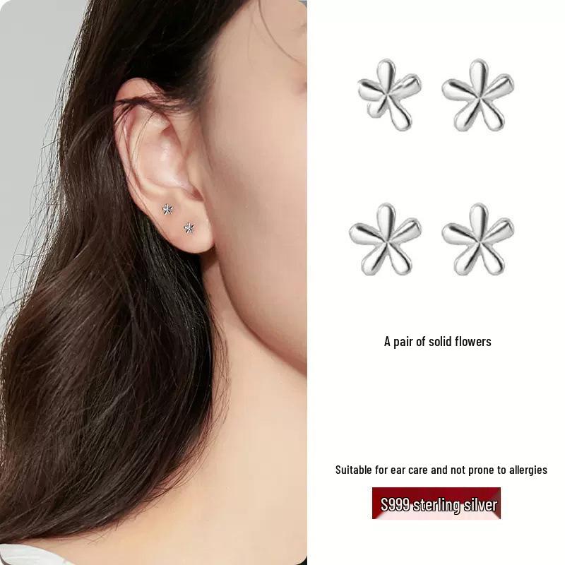 Elegant S999 Pure Silver Stud Earrings for Women – Simple, Versatile, Care-Friendly, and Perfect for All-Day Wear.