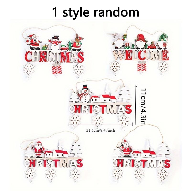 Xmas Wooden Welcome Hanging Plaque, 3 Assorted Styles Random, Christmas Santa Snowman Pendant Decor for Front Door, Window,Party