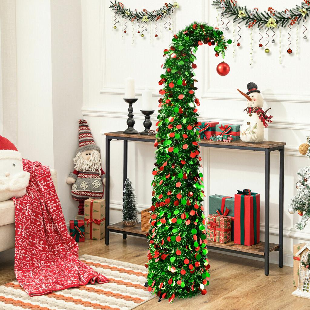 150cm Adjustable Artificial Christmas Tree with Round Sequins and Curved Top Slim Design for Indoor Seasonal Decoration