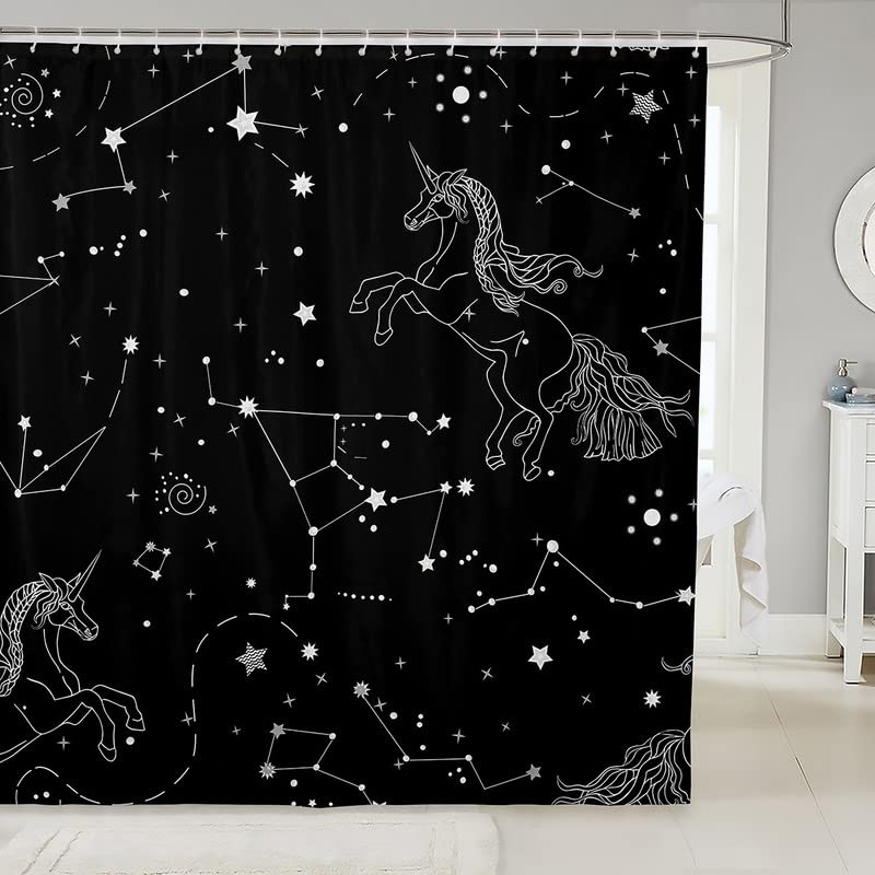 Unicorn Shower Curtain,Purple Galaxy Shower Curtains,Fantasy Starry Sky Pattern Bath Curtain for Bathroom Showers Girls Bathtub