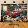 Ford Mustang Muscle Car Tapestry Retro Garage Workshop Wall Hanging