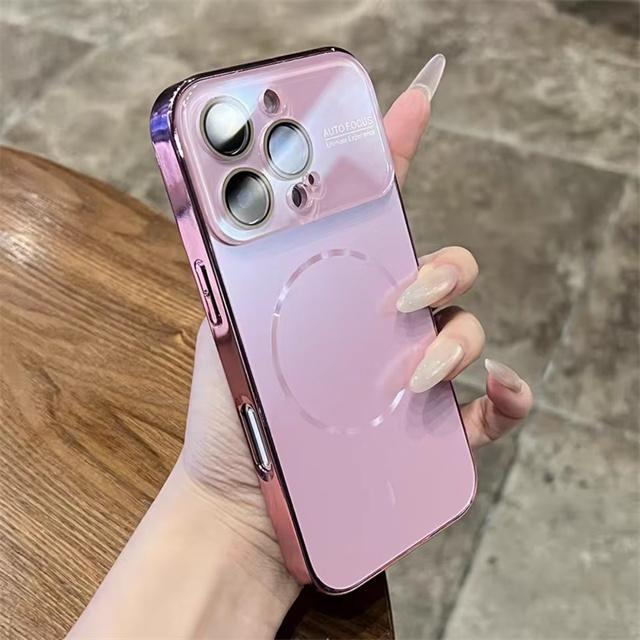 Fashion Plating Glass Lens Cover For Magsafe Magnetic phone case For iPhone 17 15 14 16 Pro Max Full Frame Wireless Charge Cover