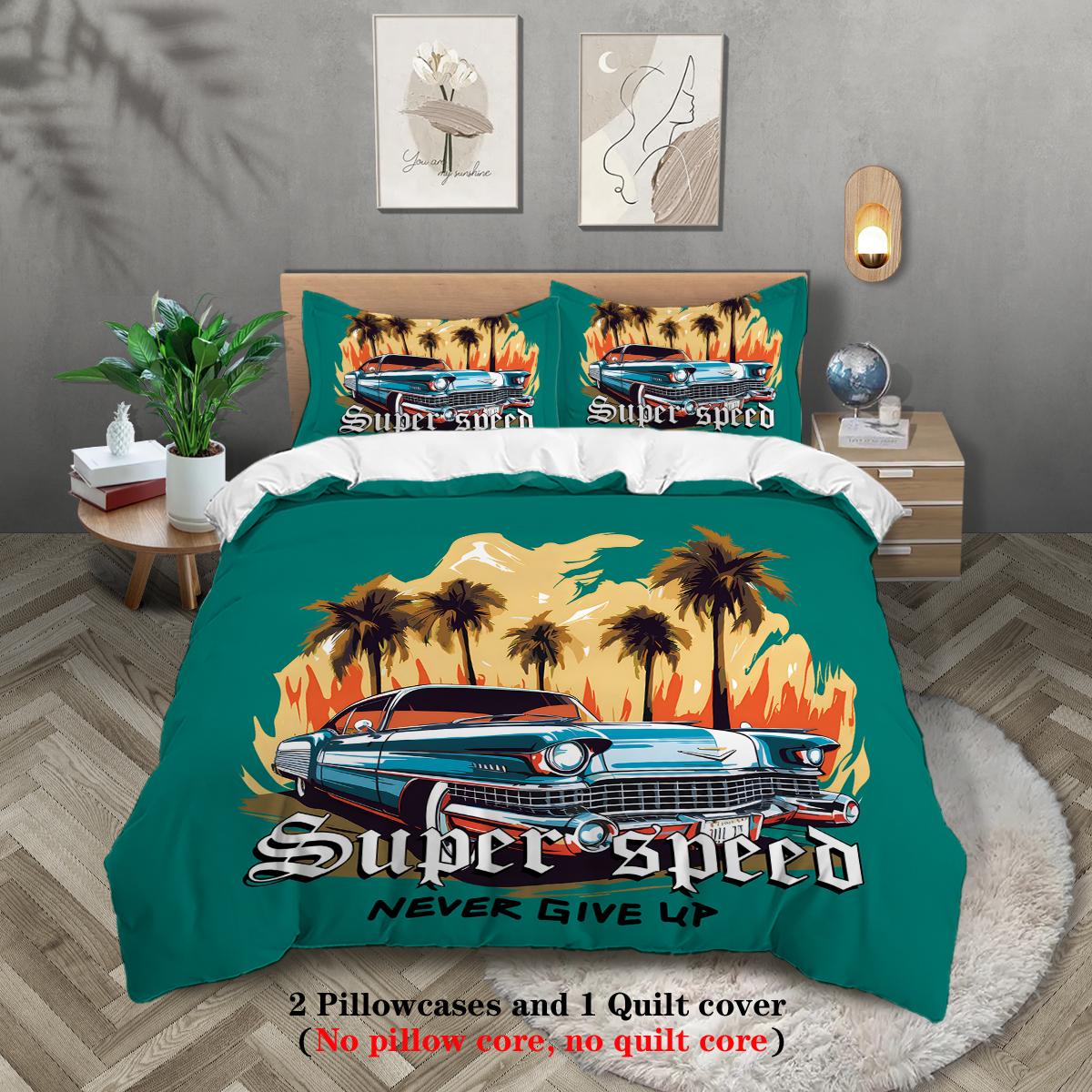 

Набор из 3 предметов, комплект пододеяльника с принтом крутой гоночной машины, евро, кинг, двуспальная кровать, вечеринка, забавный и креативный комплект постельного белья 135x200cm-EU-Single