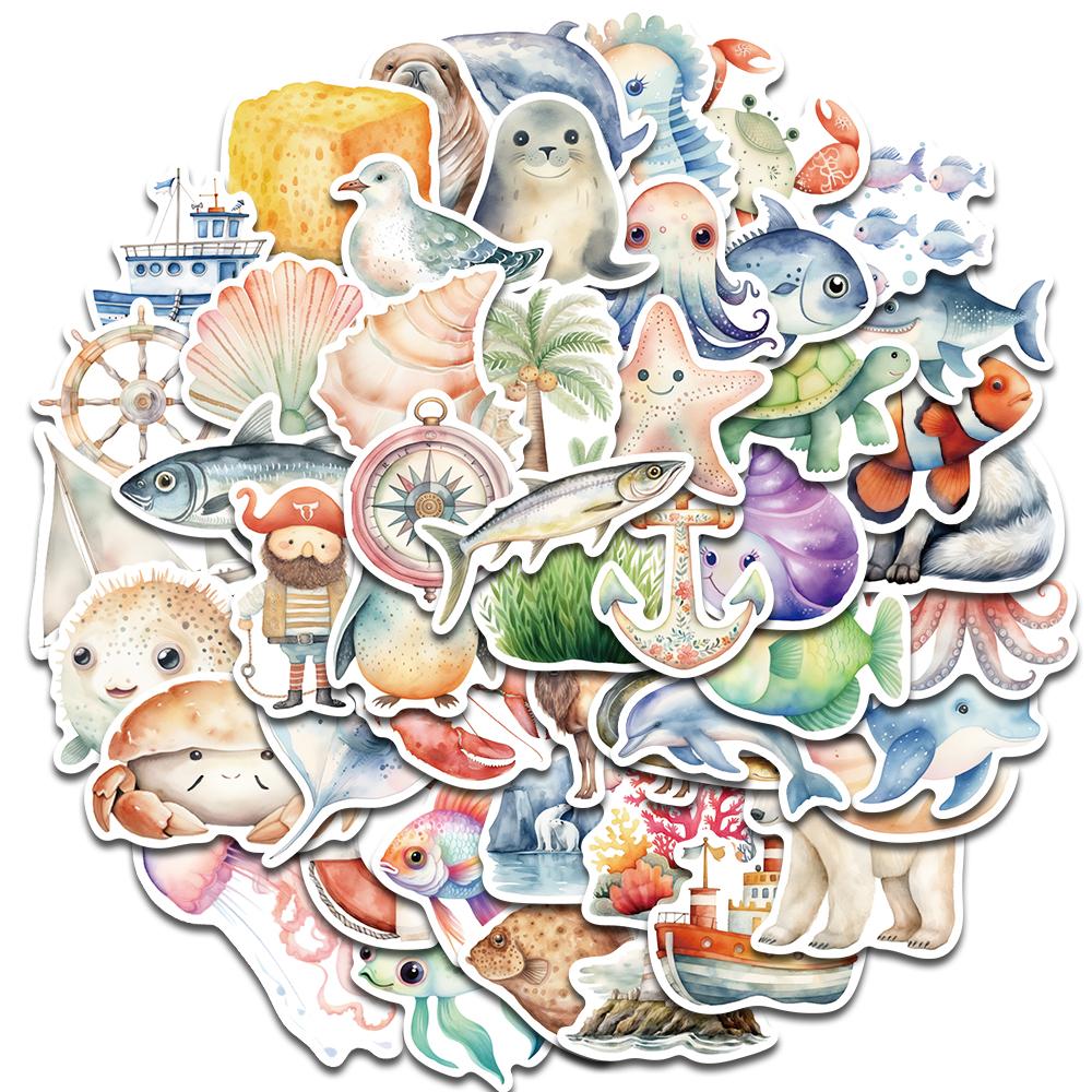 

50PCS Sea Themed Cute Cliparts Stickers Wall Art Cartoon Graffiti Decal For Graffiti Laptop Cup Luggage Phone Aesthetic Stickers