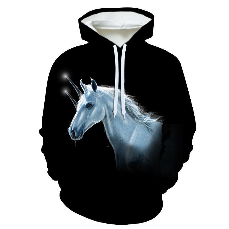 Autumn 3D Horse Pattern Printed Hoodies Fashionable Casual Sports Long Sleeved Men's Hooded Sweatshirts