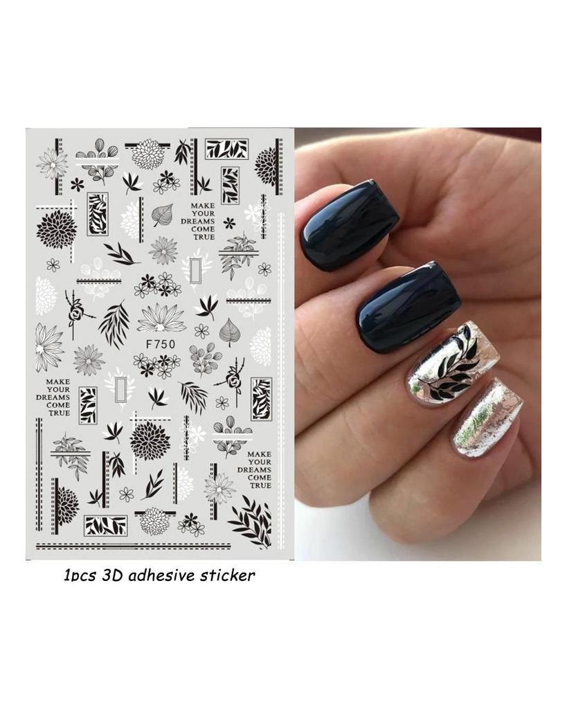 Autocollants 3D pour Nail Art, lignes ondulées abstraites colorées, décalcomanies à fleurs et feuilles florales, décoration d'ongles