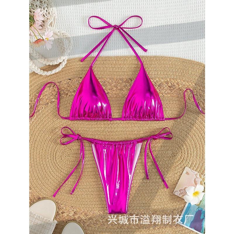 Neuer Damen-Badeanzug geteiltes Zweiteiler-Set bronzierender Stoff Nackenband sexy Bikini
