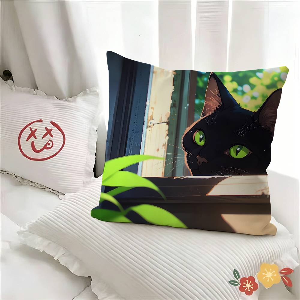 Pc Art Green Bedroom And Cat Pillow Case Fashion Square Pillowcase Bedroom Sofa Room Ins Decoration Leisure