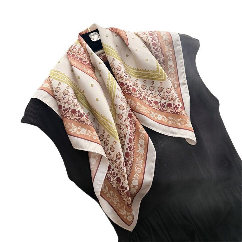 Korean Version of Small Floral Simulation Silk Printing Silk Scarf Small Square Scarf High-end Shawl Sunscreen Neck Scarf Headscarf Scarf