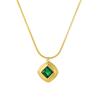 18K Gold Emerald Square Pendant Necklace with Rhombus Twill Zircons