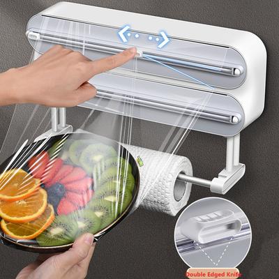 3 In1 Magnetic Wrap Dispenser Cling Film Dispenser Cutter Aluminum Foil Parchment Paper Injector Kitchen Accessories