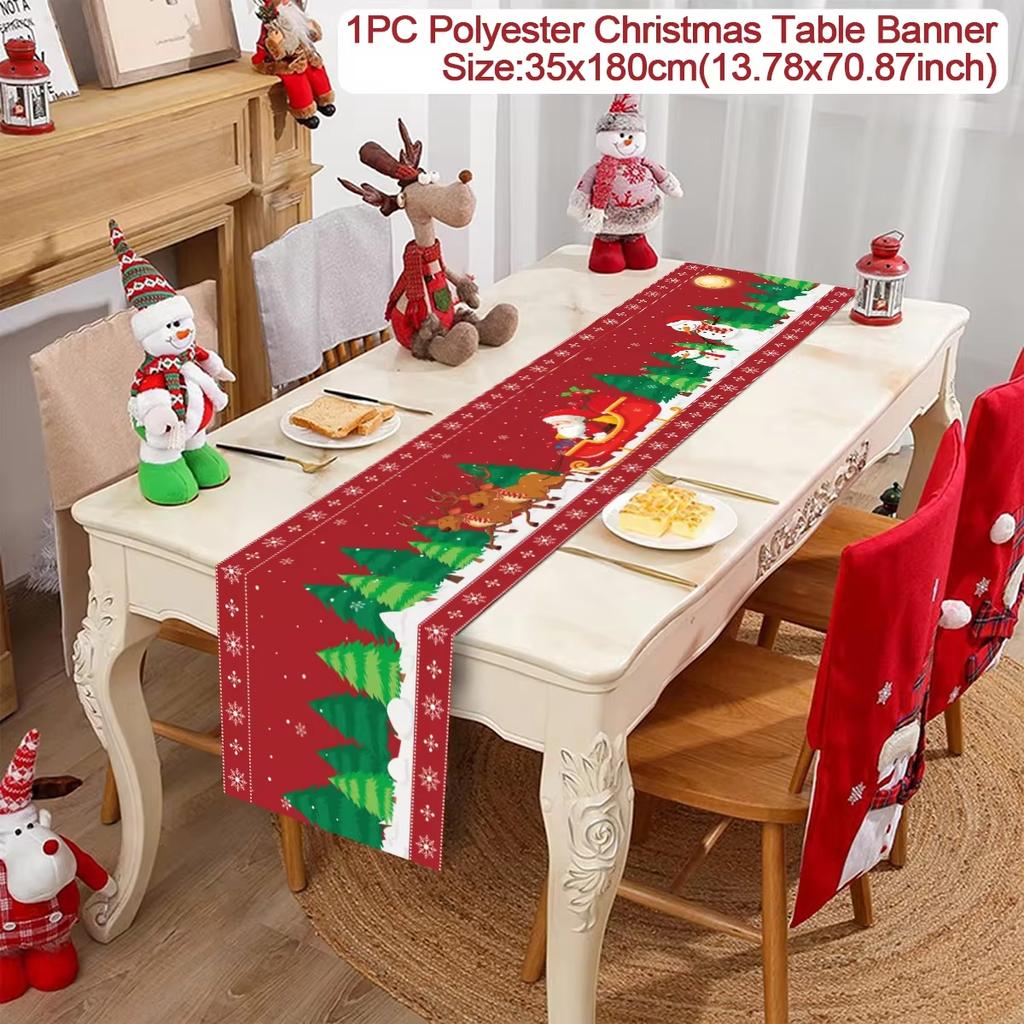 Christmas Table Runner Merry Christmas Decorations For Home 2024 Cristmas Table Flag Cover Navidad Noel Gift New year Tablecloth