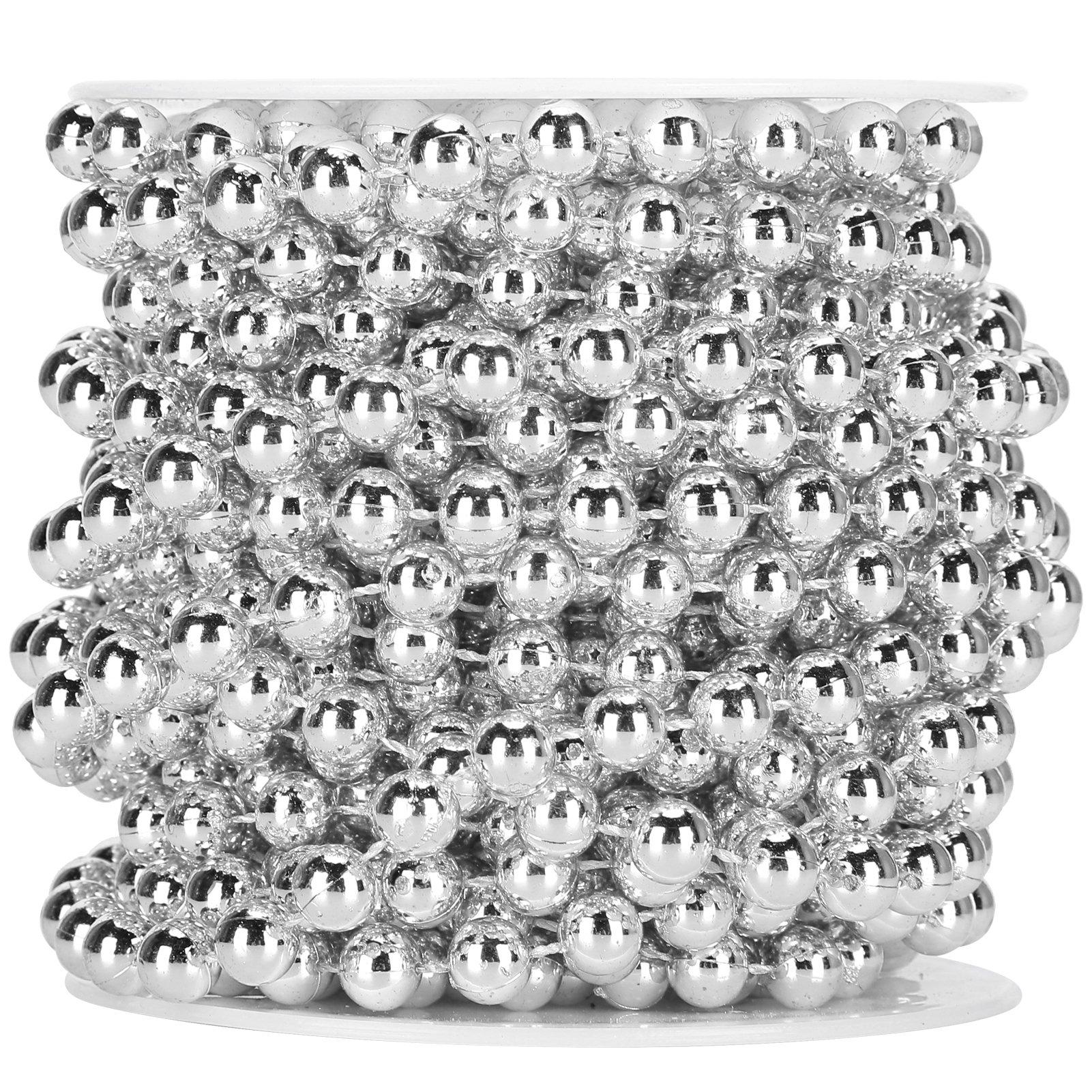 

Plastic Bead Garland Spool Rope Curtains Hanging Christmas Decoration Supplies 8mm 10 Meter RollSilver серебряный