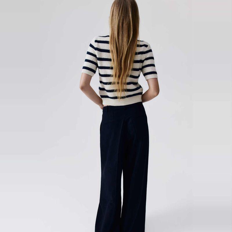 Zbzr Spring New Women clothes Western Style Elegant Simple round Neck Short sleeve Texture Stripe Knit cardigan