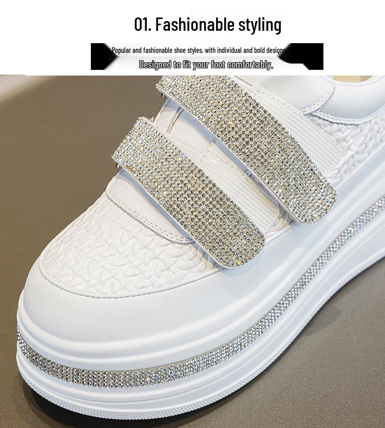 2025 Autumn Women's 7cm Platform Rhinestone Velcro Casual Shoes