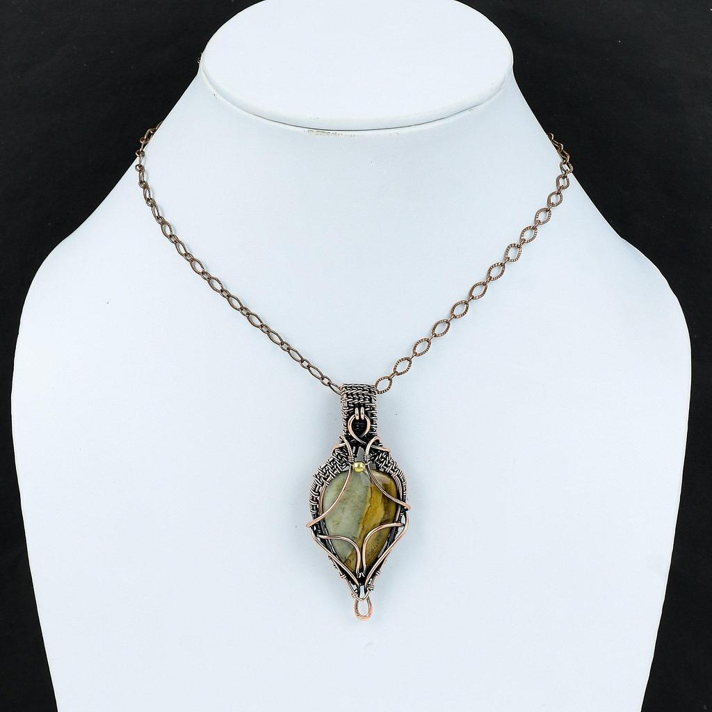 Polychrome Jasper Pendant Copper Wire Wrapped Pendant Handmade Copper Jewelry Dainty Gemstone Pendant Gift For Her Polychrome Jasper Jewelry