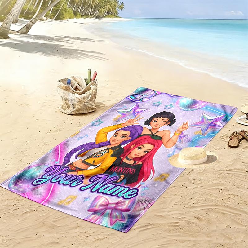 Custom NamePrincesses, Stars, Music Beach Towel Soft Microfiber Summer Towel Quick Dry Absorbent Towel for Beach Swimming Pool Travel