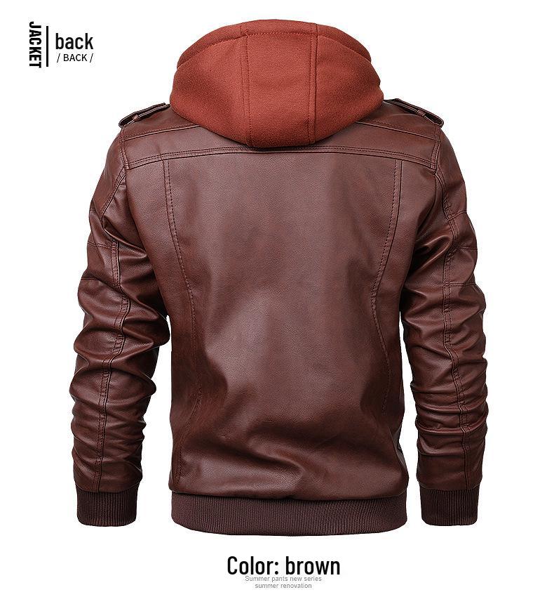 2025 Men's Plus Size PU Washed Leather Hooded Jacket, Two-piece Design.