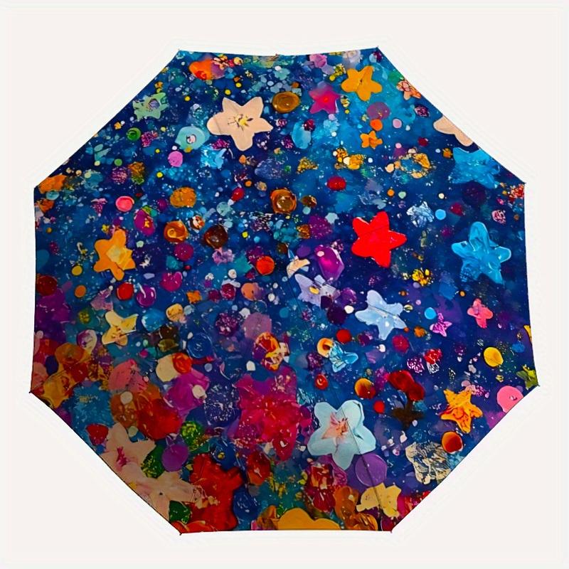 

1pc Star Confetti Automatic Open/close Folding Compact Umbrella, 8-Rib Sturdy Canopy, Lightweight Portable, Everyday Use, Gift, Outdoor Umbrella, Trav
