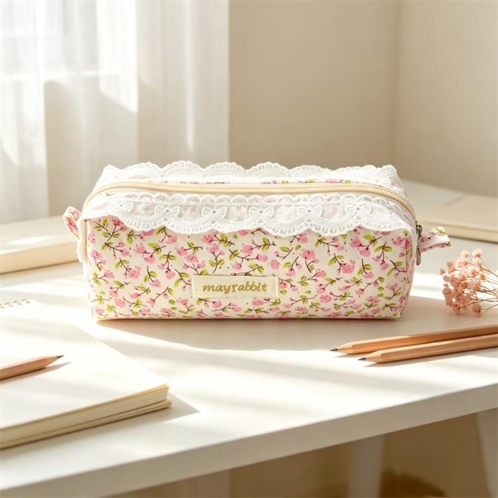 Zipper Floral Pencil Case Cotton Stationery Pouch New Pencil Pouch School Supplies