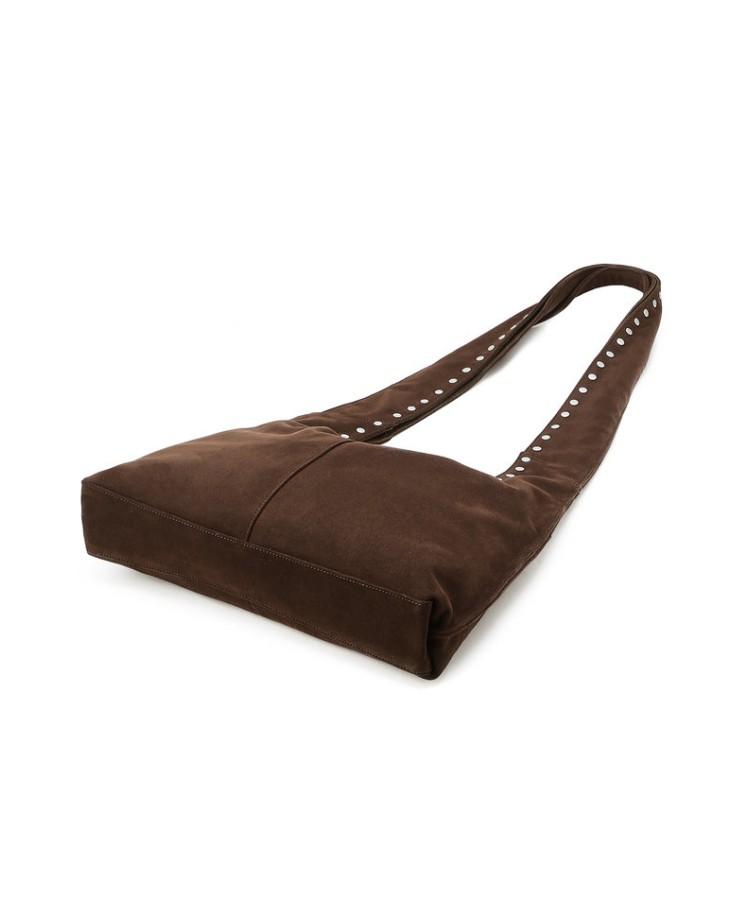 Athe Vanessabruno [Maron Soft] Dark Brown Suede Fabric Studded Shoulder Bag M Aaba6E471W3