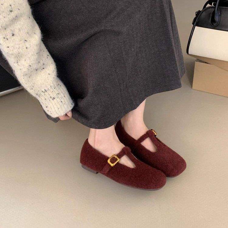 Retro Mary Jane Shoes Women's 2025 Autumn and Winter New French Temperament Ballet Single Shoes Square Head T with Soft Sole Evening Shoes