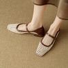 Krazing Pot Cow Skin Weaving Summer Size 41 Low Heels Party Shoes Women Square Toe Gladiator Hollow Out Pumps