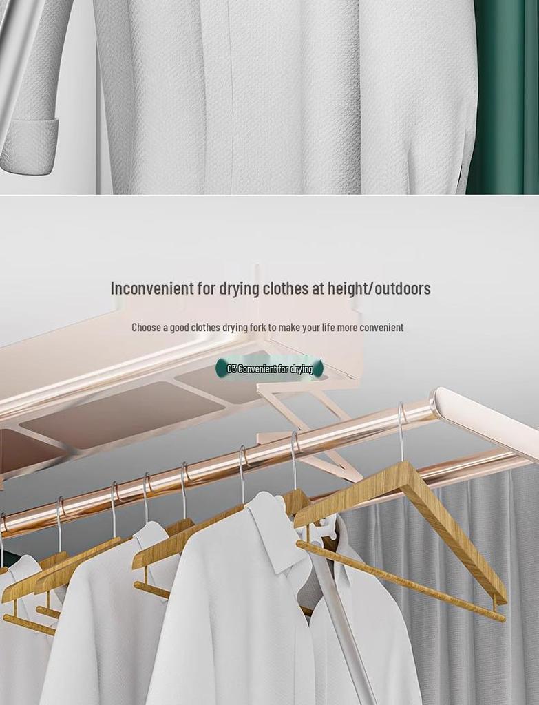 Retractable Stainless Steel Clothes Drying Pole - Extended Balcony Support for Hanging and Sunning Garments.