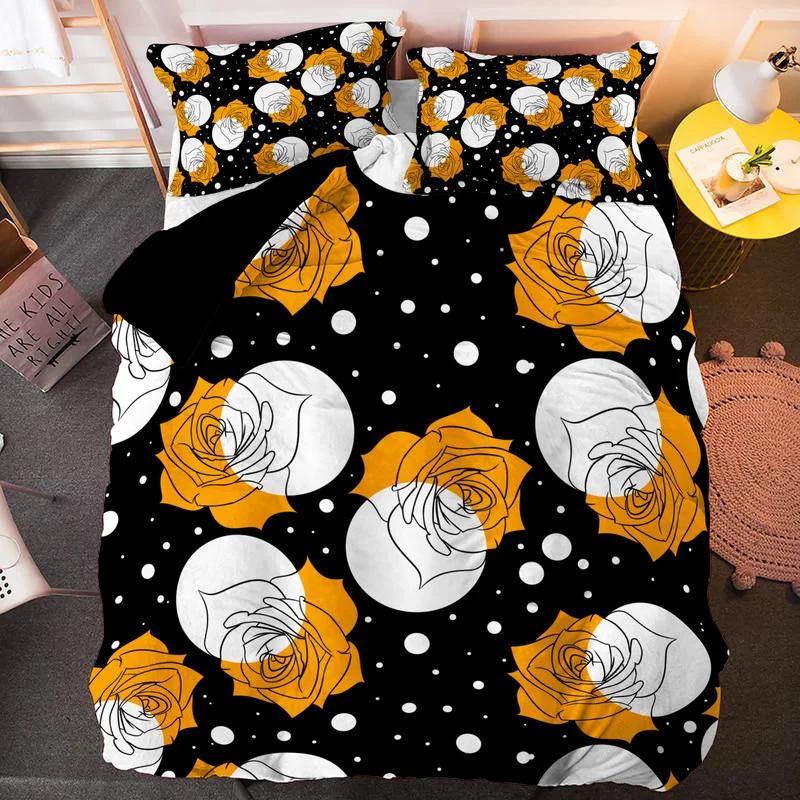 3D Flower Printed King Queen Duvet Cover Orange Beautiful Floral Bedding Set For Girl Women Plant 2/3Pcs Polyester Quilt Cover