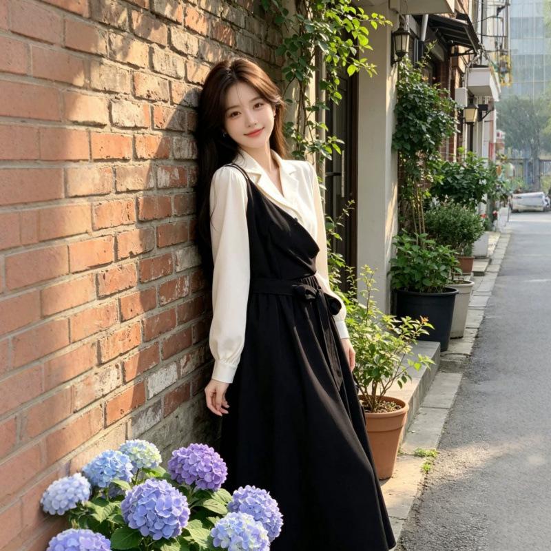 Splicing skirt children's French temperament fake two-piece suit dress women's large size light and familiar style