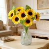 3 Heads Artificial Sunflower Bouquet Faux Silk Sunflower with Long Stem for Home Hotel DIY Craft Wedding Party Indoor Outdoor Decor