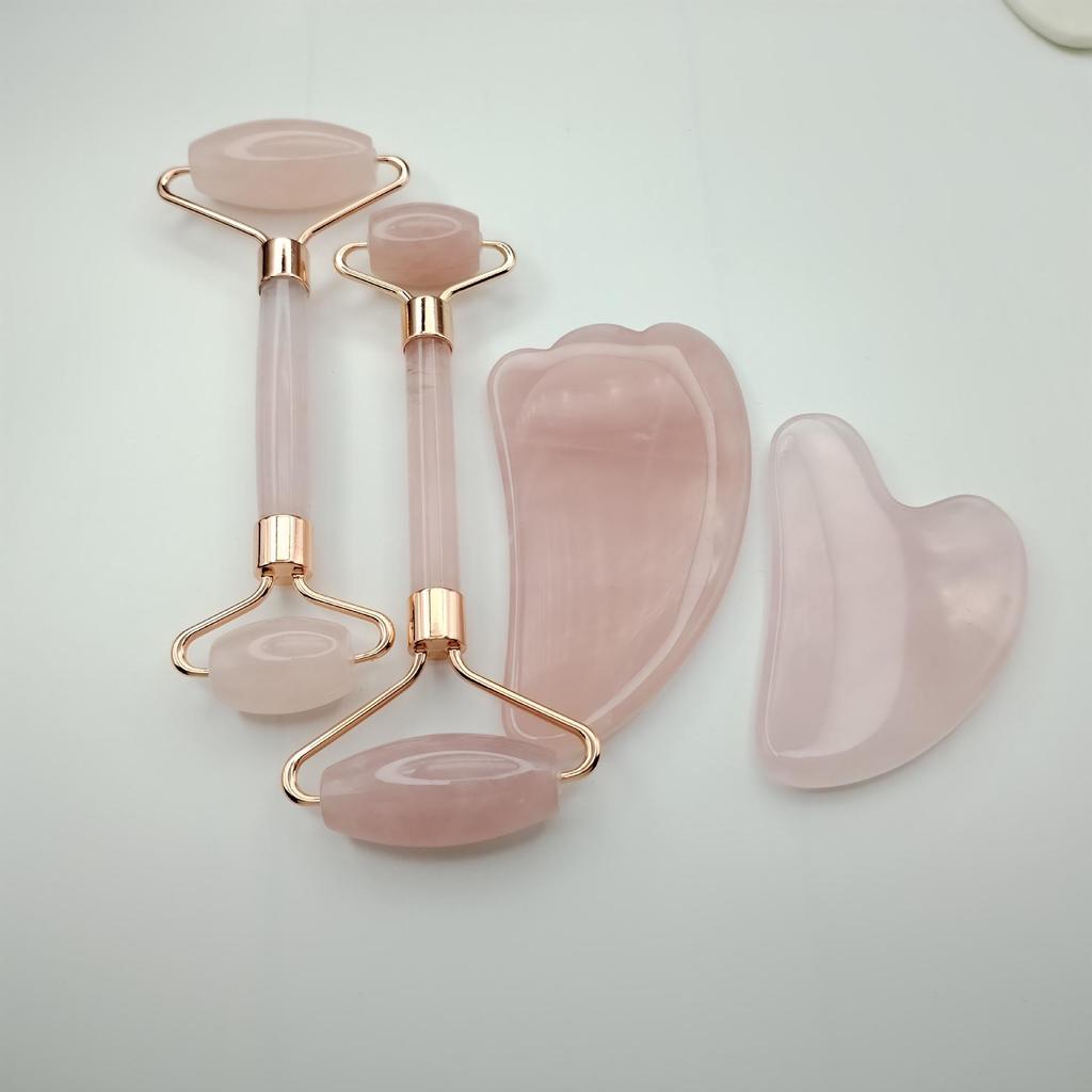 Natural Jade & Rose Quartz Double-Headed Massage Roller Set