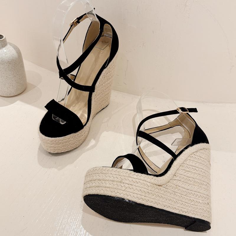 Mode Eilyken Neue Mode Offene Zehenplattform-Keilabsatzsandalen für Damen Prägnanter Schnallenriemen Hohe Absätze Partykleid Gladiator-Schuhe