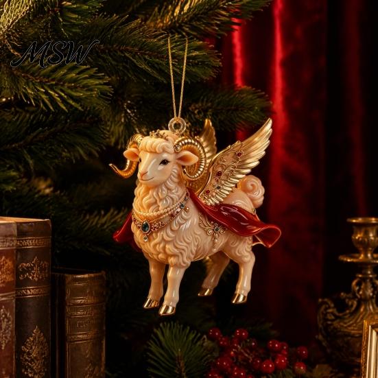Innen-Feiertagsdekorationen 2D Flaches Weihnachtsschaf Hängende Verzierung mit Lanyard, Acryl Bürobaum Anhänger für Zuhause Party Festliche Dekoration Und