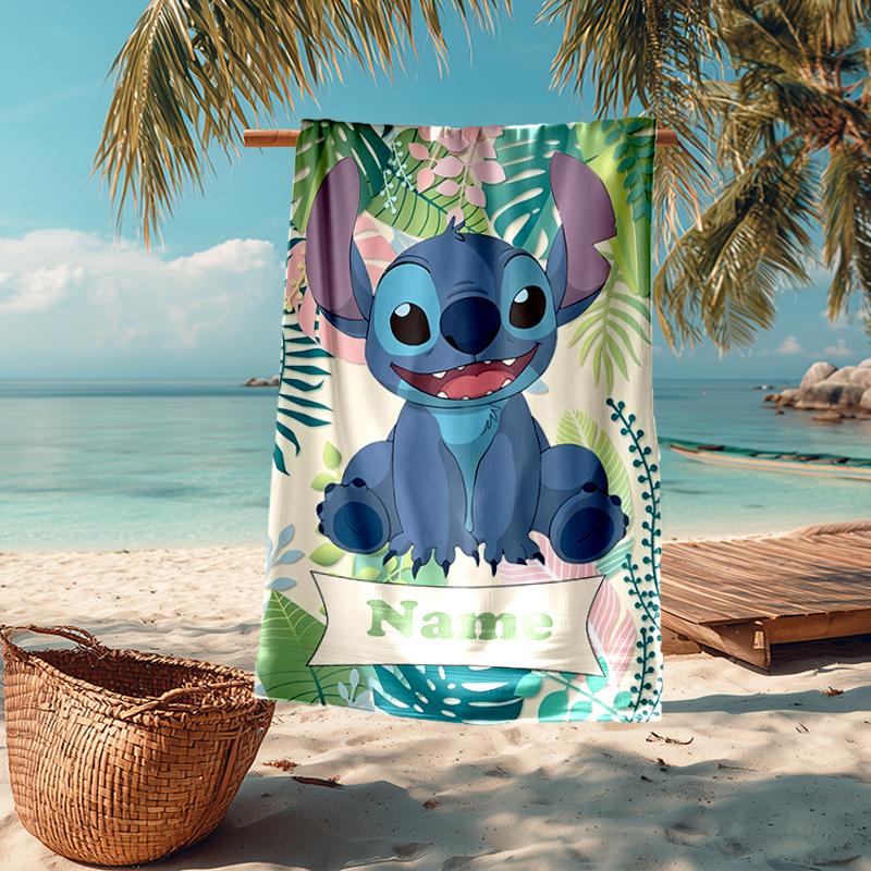 Custom Name Ultra-Soft Beach Towel with Stitch Theme,Ideal for Pool - Camping, Diving - Perfect Travel Essential, Vibrant Beach Towel.