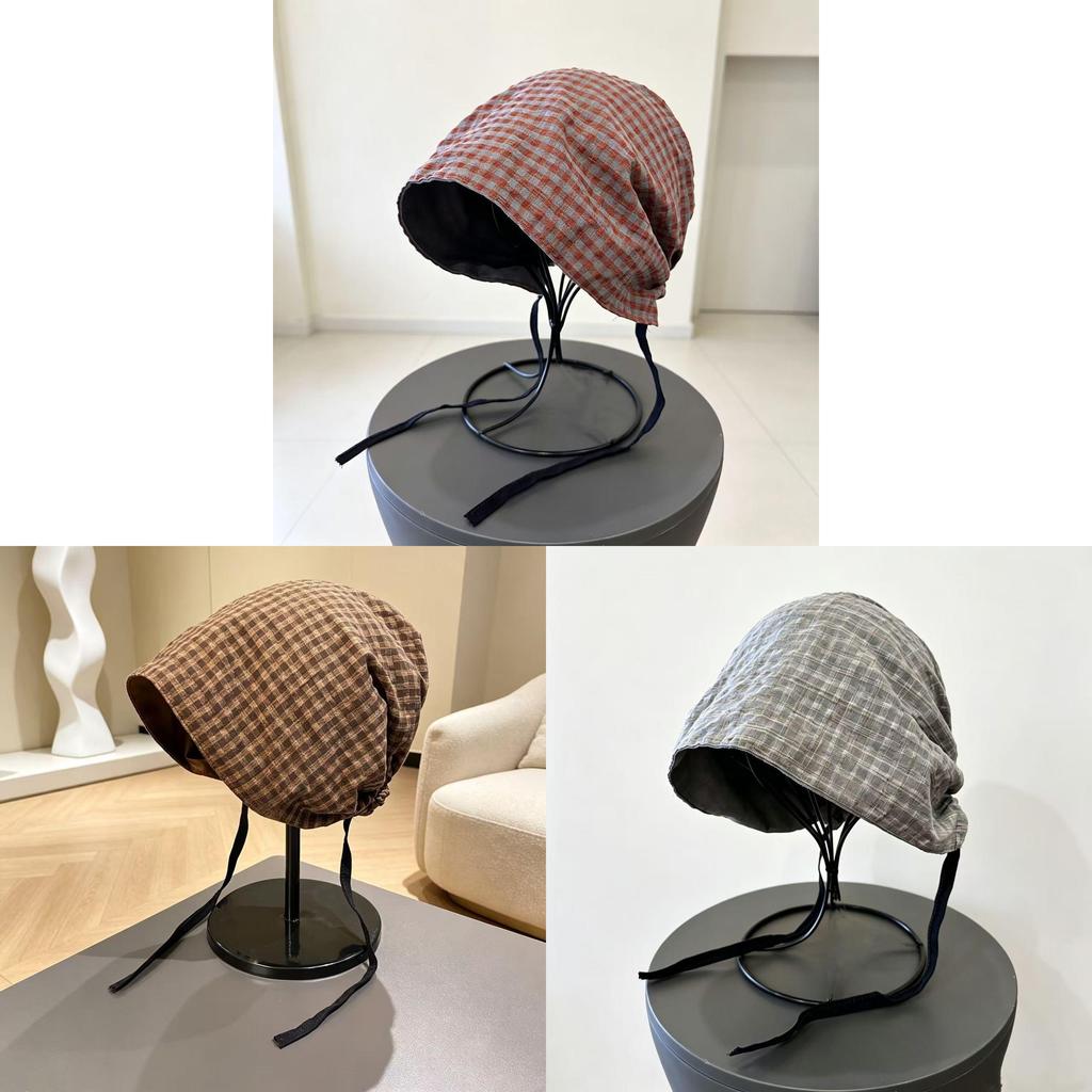 Vintage Plaid Bucket Hat With Breathable Polyester For Streetwear And Sun Protection