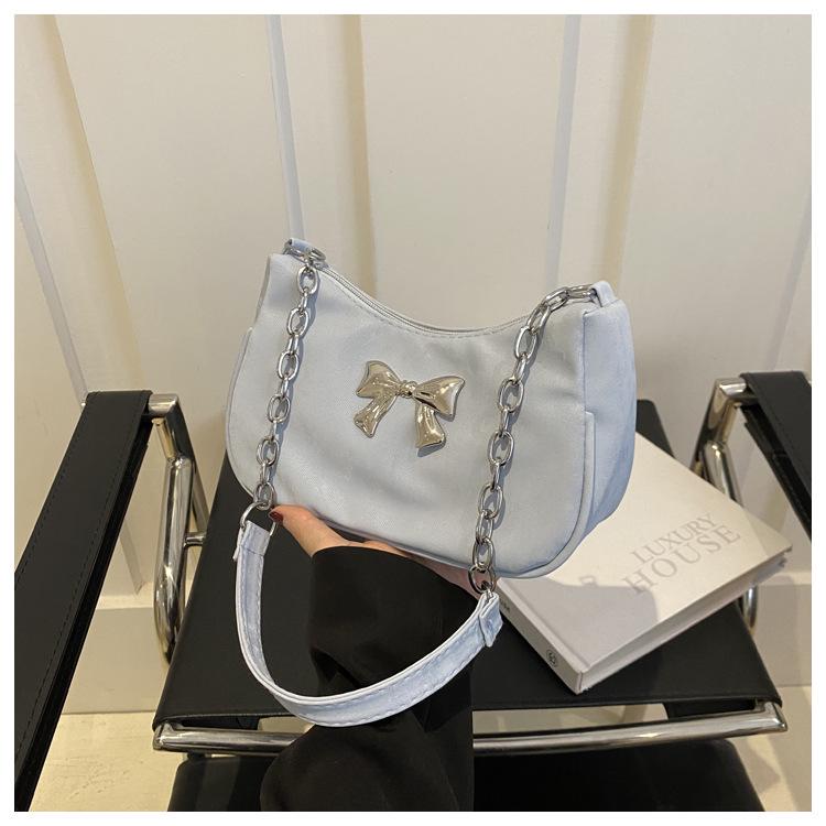2024 Women's Solid Color Bow Underarm Bag - Fashionable Dumpling Style