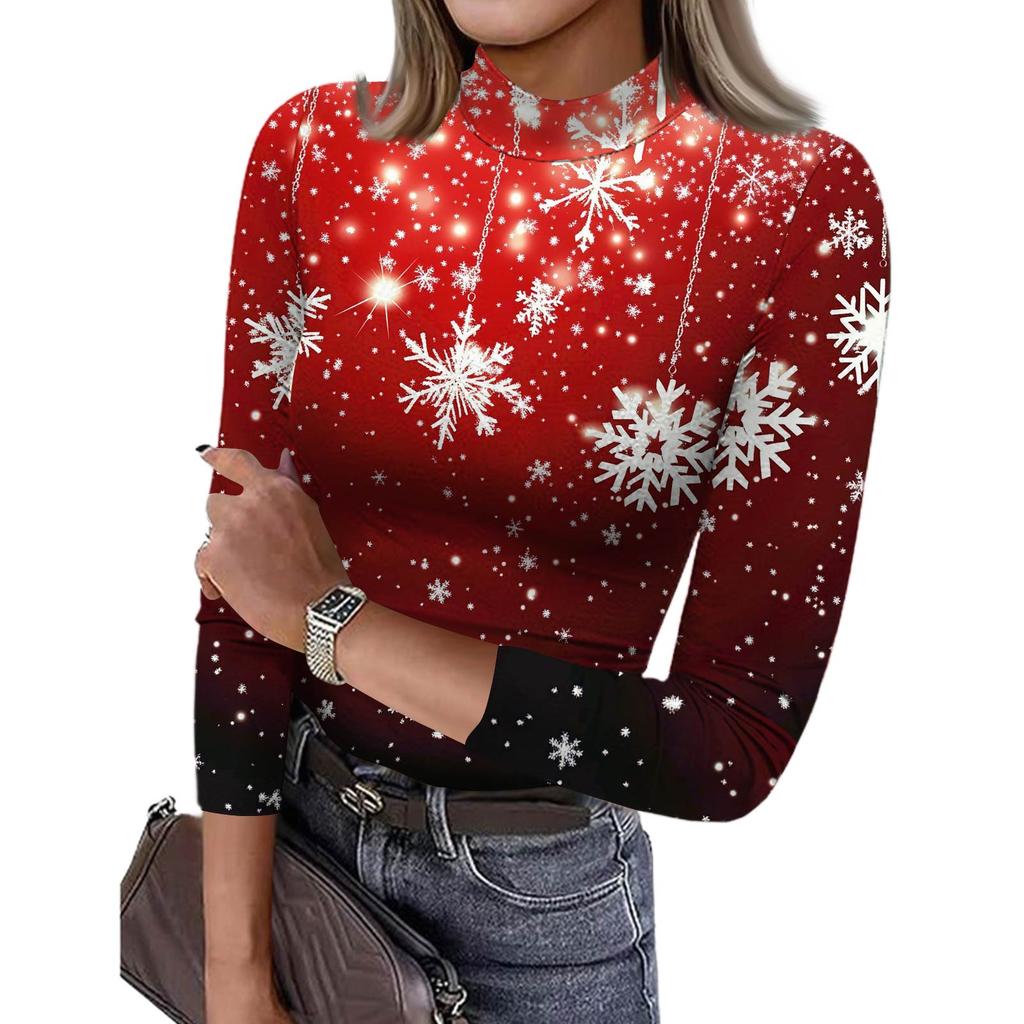 Damen Slim Bottom T-Shirt Mode Lässig Farbverlauf Druck Rundhals Pullover 3/4 Ärmel Top