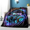 1PC Custom Name Neon Headphones Glow Art flannel blanket versatile,all-season throw suitable for the living room,bedroom,camping,travel,and gift