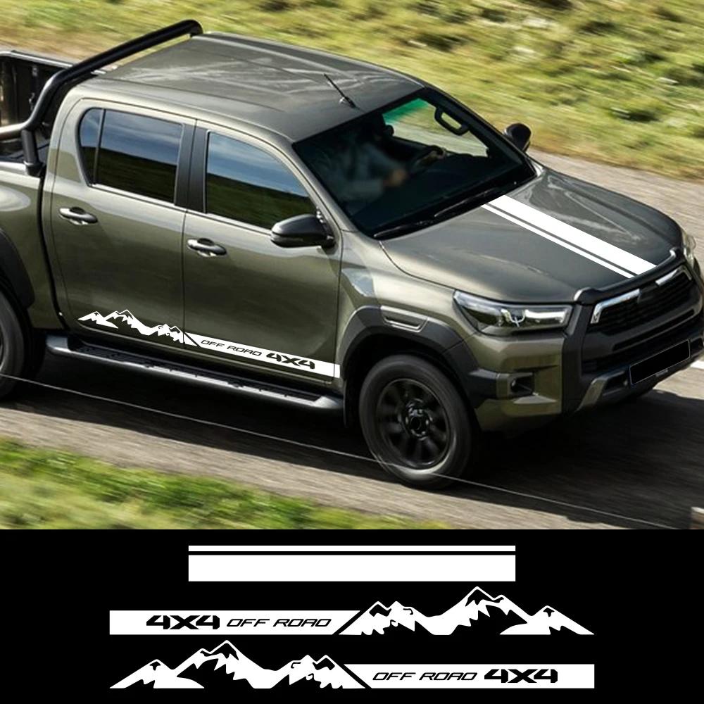 4x4 Off Road Car Door Side Skirts Stickers For Toyota Hilux Racing Stripe Car Engine Hood Vinyl Decals Auto Decor Accessories